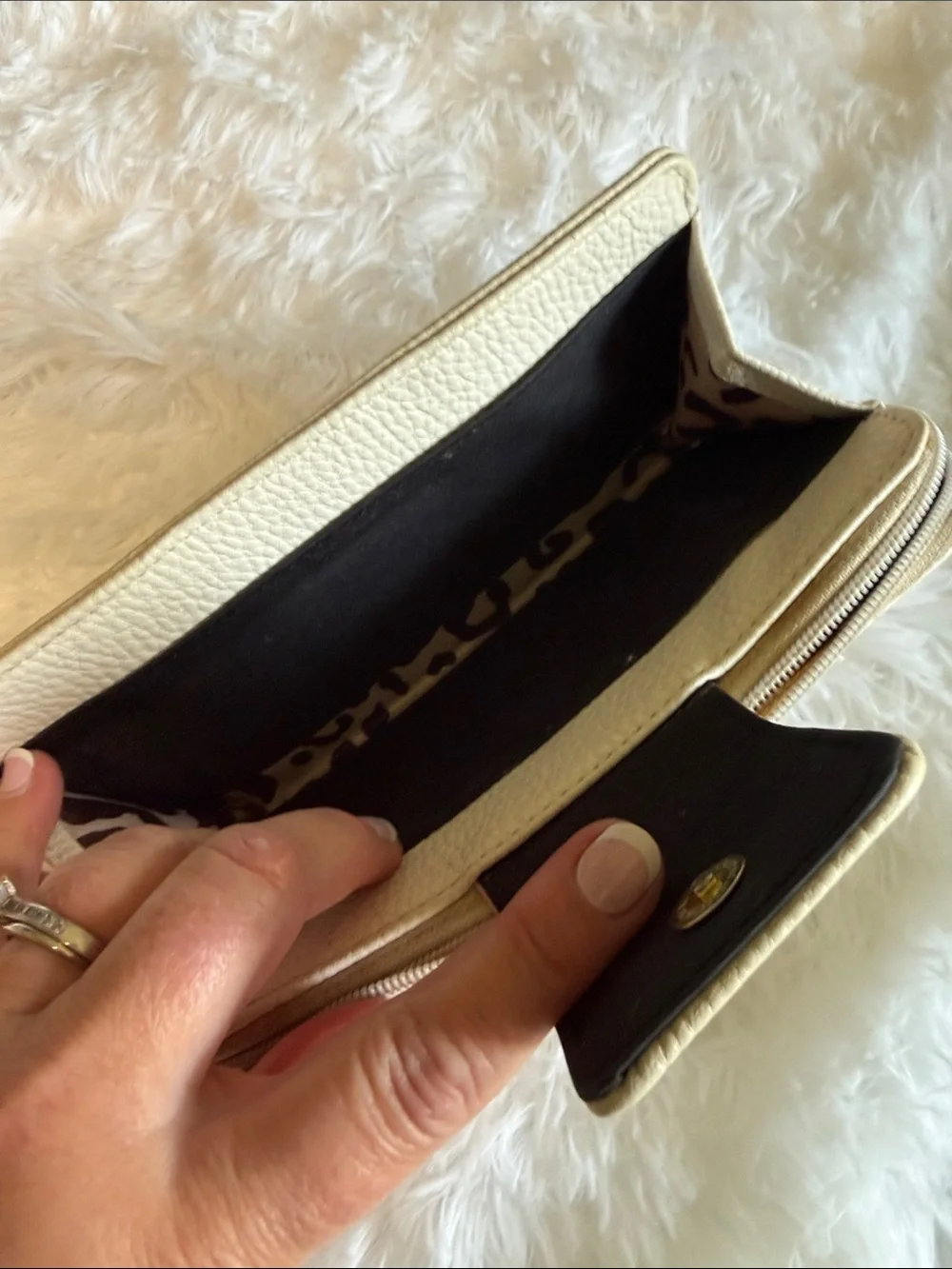 Cream and Tan Women's Wristlet Wallet